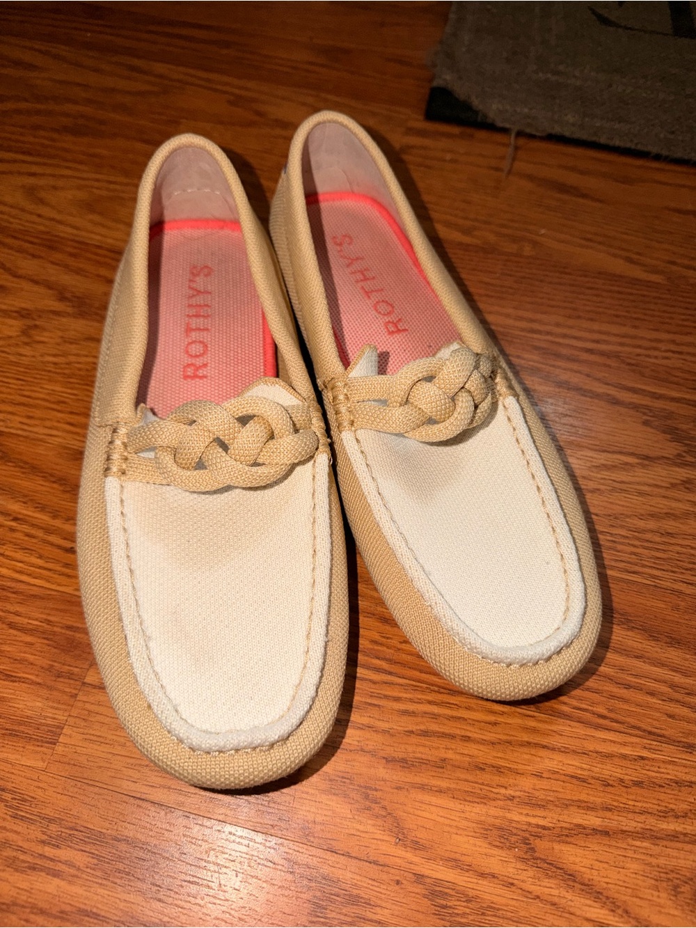Rothy's Women's Cream and Tan Braided Slip-On Loafers